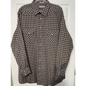 FoxFire‎ Mens Shirt Western Button Down Pearl Snaps Tan Plaid Big Tall 3XT